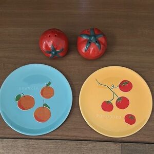 Colorful Fruit-Themed Ceramic Plate and Shaker Set
